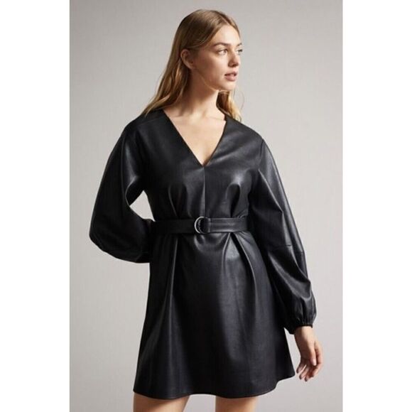 Ted Baker Black Optunia PU Belted Mini Dress sz 6 US - Picture 12 of 12